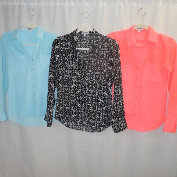 Bundle of 3 Express Size XS Portofino Shirt Neon Orange, Sky Blue, Black/White - Picture 2 of 15